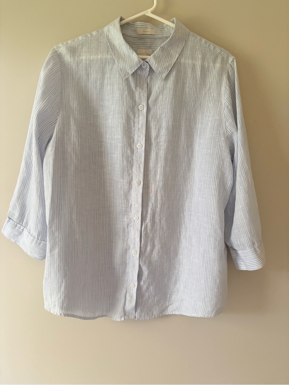 Chicos Large Size 2 100% Linen Boxy Cut ButtonUp Blouse Lightweight Beach Blue